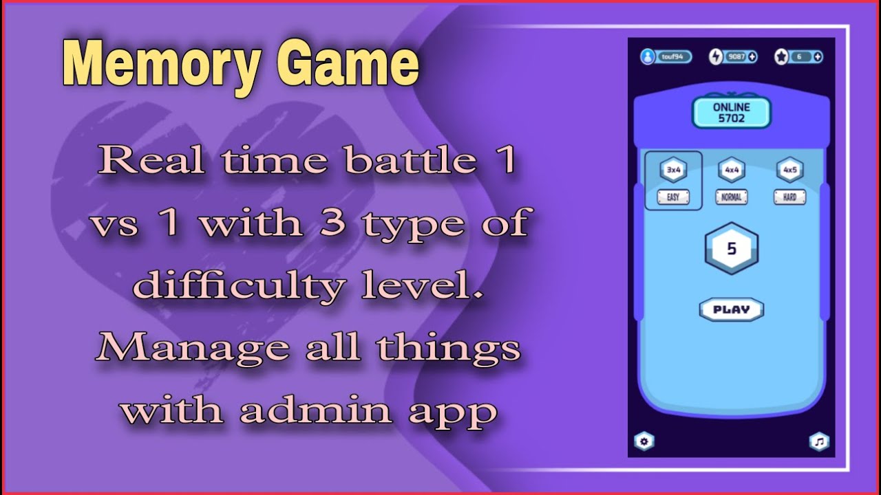 Thumbnail of Memory Game Source Code | Real Time Battle Game Android Studio | Manage with Admin App| MakeEasy