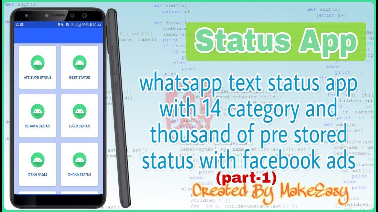 Thumbnail of A Status App (Final Part) | Android Studio Project, Kodular Project to Android Studio | MakeEasy