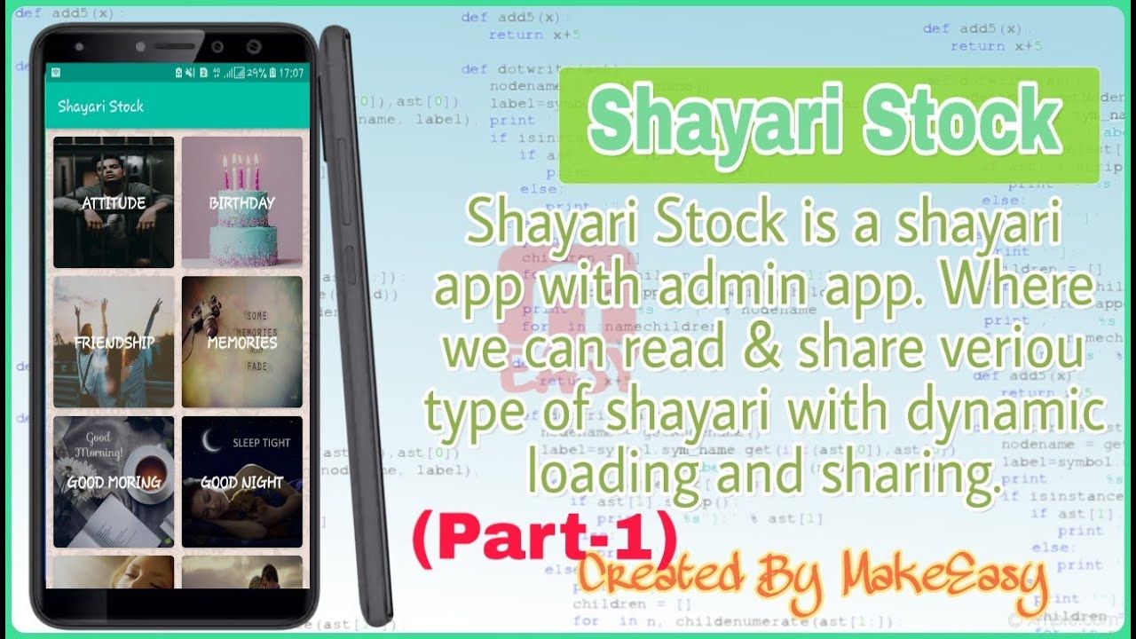Thumbnail of Shayari Stock A Shayari App (Final Part) | Android Studio Project, Android Studio 2020 | MakeEasy